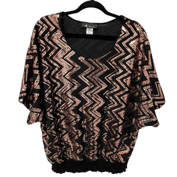 MONAMIE Women’s Black & Gold Sequence Dolman Sleeve Blouse, Size XL - Picture 15 of 15